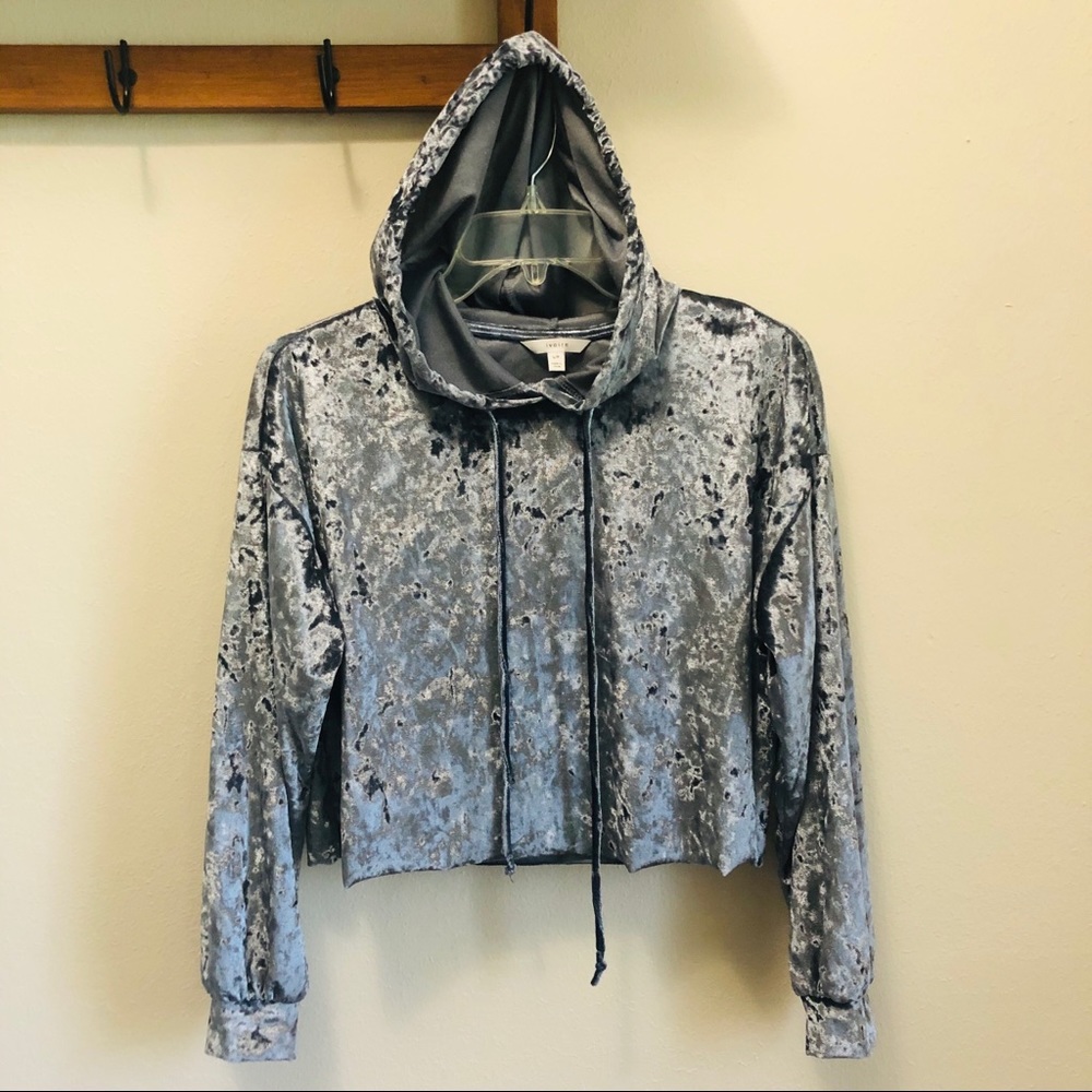 Gray Velvet Cropped Hoodie